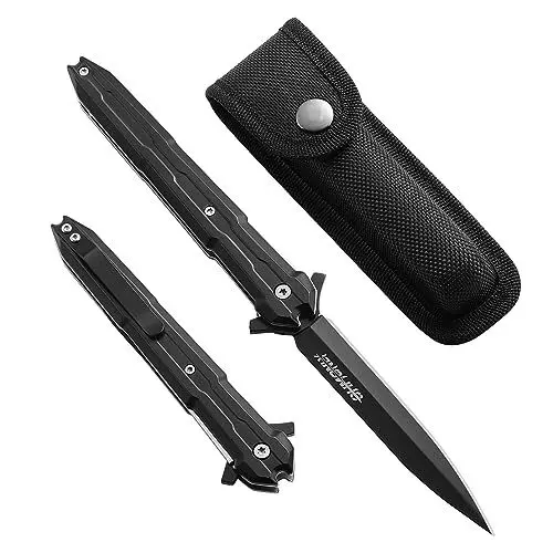 Produktbild: ohmonlyhoo Klappmesser Einhandmesser, Taschenmesser mit Nylonscheide und Taschenclip, EDC-Messer mit Edelstahlgriff, für Camping, Wandern, Geschenk für Männer