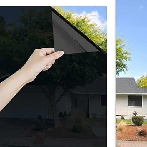 Produktbild: Ohmywor Fensterfolie Sonnenschutz Selbsthaftend Sichtschutz Hitzeschutz Fensterfolie von Aussen Durchsichtig von Innen Anti-UV für Büro und Haus Fenster, Schwarz 90x500cm