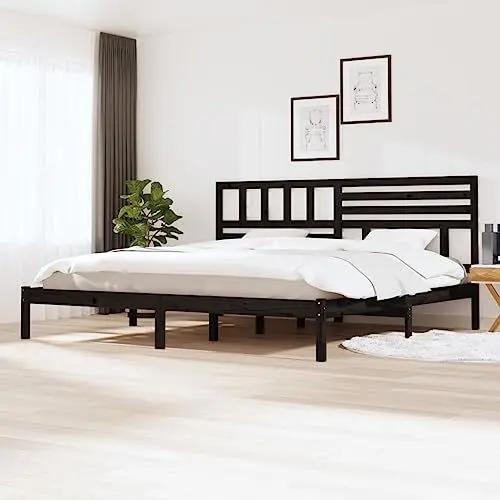 Produktbild: OHOOWOO Massivholzbett Schwarz 180x200 cm Kiefer,