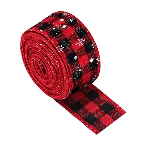 Produktbild: OHPHCALL Weihnachtsdekoratives Rot-schwarzes Gingham-band Basteln Geschenkband Für Weihnachten