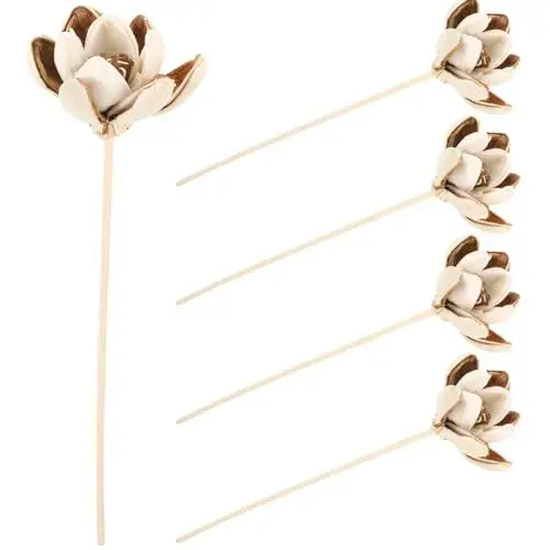 Produktbild: OHPHCALL 5 Stück Sola-Holzblumen Mit Stielen Getrocknete Blumen Schilfrohr Diffusorstäbchen Aromatherapie Ätherisches Öl Aromastäbchen Duft Blumenstrauß Für Zuhause Badezimmer Büro
