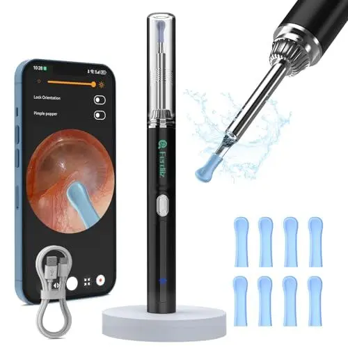 Produktbild: Ohrenschmalz Entferner Otoskop, Ferdiiz 1080P Ohrenreiniger mit Kamera, IP67 Wasserdicht Ohr Reinigung für iPhone, iPad und Android-Smartphones.(Schwarz)