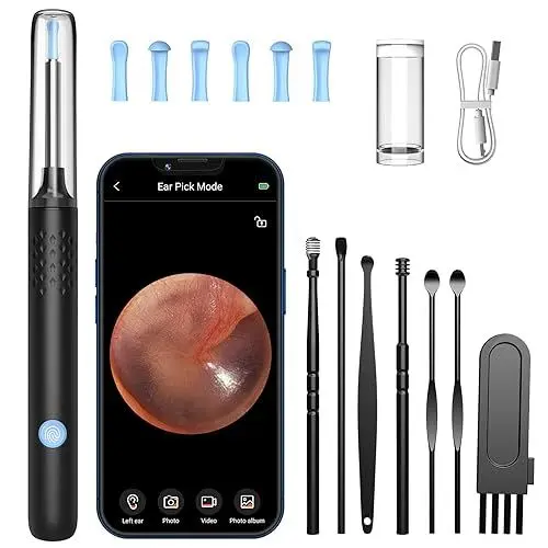 Produktbild: Ohrenschmalz Entferner Otoskop, LMECHN 1080P HD-Otoskop, Wifi Ohrreiniger mit kamera, Otoskop mit 6 LEDs, IP67 Wasserdicht Otoskop Ohr, für iPhone, Android, iPad, Schwarz