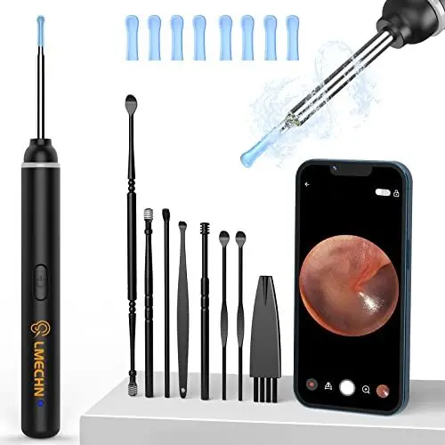 Produktbild: Ohrenschmalz Entferner Otoskop, LMECHN WiFi 1920P Ohrreiniger mit kamera, IP67 Wasserdicht Ohr Reinigung, 3,5mm Linse Ohrenreiniger für iPhone, iPad und Android-Smartphones(Schwarz)