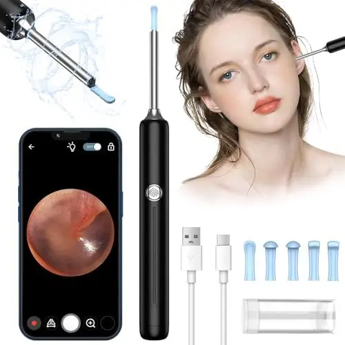 Produktbild: Ohrenschmalz Entferner Otoskop, OUTACT WIFI 1080P HD-Ohrreiniger, 3,5 mm Ohrenreiniger mit 6-teiligen Ohrlöffeln, IP67 Wasserdichte Ohr Reinigung für iPhone, iPad und Android-Smartphones(Schwarz)