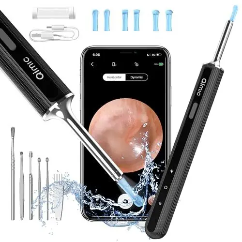Produktbild: Ohrenschmalz Entferner Otoskop, Qimic WiFi Ohrreiniger, 1080P Ultradünne HD Drahtlos Wasserdicht Ohrenspiegel mit 3.5mm Linse und 6 LEDs für iPhone, iPad und Android-Smartphones