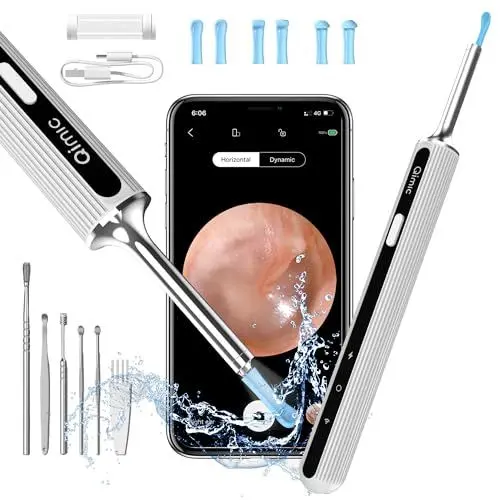 Produktbild: Ohrenschmalz Entferner Otoskop, Qimic WiFi Ohrreiniger, 1080P Ultradünne HD Drahtlos Wasserdicht Ohrenspiegel mit 3.5mm Linse und 6 LEDs für iPhone, iPad und Android-Smartphones (Weiß)