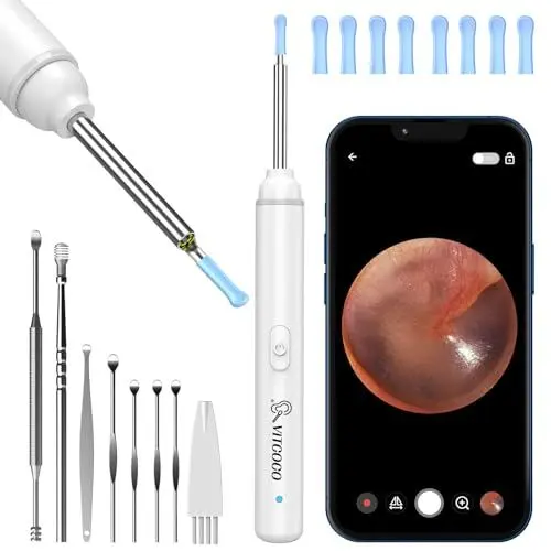 Produktbild: Ohrenschmalz Entferner Otoskop, VITCOCO 1920P Wifi Ohrreiniger, Ohrenreiniger mit Kamera, Otoskop mit 6 LEDs für iPhone, iPad und Android-Smartphones, Weiß
