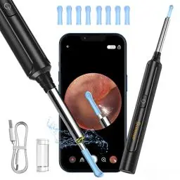 Produktbild: Ohrenschmalz Entferner Otoskop, VITCOCO WiFi Ohrenreiniger Kamera 5MP HD Ohr Kamera IP67 wasserdicht Ohrenspiegel 3.5mm Linse Ohr Endoskop mit 6 LEDs für iPhone, iPad und Android-Smartphones(Schwarz)