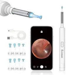 Produktbild: Ohrenschmalz Entferner Otoskop, VITCOCO WiFi Ohrenreiniger Kamera 5MP HD Ohr Kamera IP67 wasserdicht Ohrenspiegel 3.5mm Linse Ohr Endoskop mit 6 LEDs für iPhone, iPad und Android-Smartphones(Weiß)
