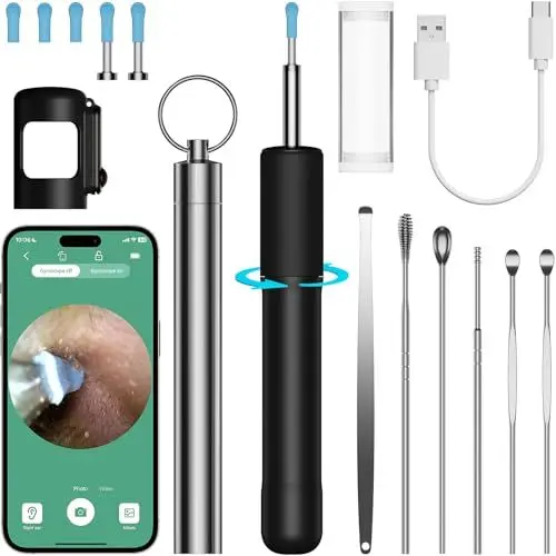 Produktbild: Ohrenschmalz Entferner Otoskop, Wolmds Ohrenreiniger mit Kamera HD Ohrenreiniger für Erwachsene, Ear Wax Removal Camera für iOS & Android, Ohrenschmalz Entferner Kamera für Ohr, Nasenpflege(Schwarz)