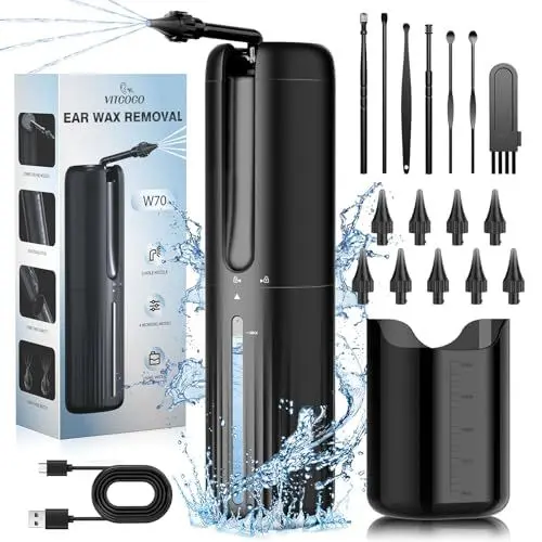 Produktbild: Ohrenschmalz Entferner, VITCOCO Ohrenreiniger, 2000mAh Ohrreiniger für Erwachsene, IPX7 Wasserdicht Ohrenspülung, Ohrendusche, Ohrspülung, Ohrendusche Erwachsene mit 4 Reinigungsmodus und 10 Ohr Tipps