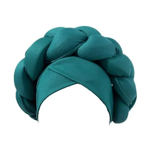 Produktbild: Ohrenschützer Herren Winter Boho geflochtene Turban-Mütze, afrikanische Turbane für Frauen, Kopfbedeckungen für Schwarze Frauen, geflochtene seidige Turban-Hüte Lauf Stirnband (Green, One Size)