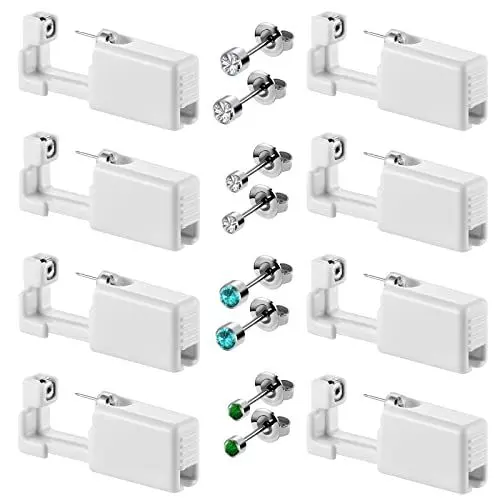 Produktbild: Ohrlochpistole kit, Ohrlöcher Selbst Stechen, Piercing Pistole mit Kristall Ohrstecker, Ohrring , Pircingpistole set (Weiß & Grün & Blau)