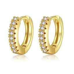 Produktbild: Ohrringe Creolen für Frauen, Damen Creolen mit Zirkonia, Hoop Huggie Ohrringe Klein Huggie Hypoallergen Ohrringe Sleeper Knorpel Creolen (White, Gold)