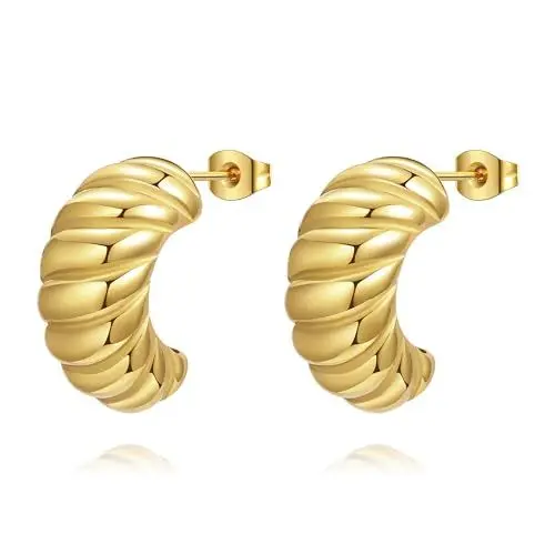Produktbild: Ohrringe Gold Creolen Gold, Klobige Ohrringe Gold Hypoallergene Edelstahl Ohrringe Damen Offene Ohrstecker Gold Statement Schmuck Damen, Geschenke Für Frauen (Croissant)
