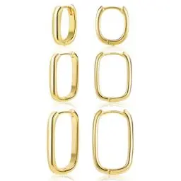 Produktbild: Ohrringe Gold Eckig Creolen Damen, Silber 925 Ohrringe Creolen Gold Set, Geometrische Quadrat Ohrringe Gold Set Creolen Eckig Kleine Knorpel Huggies Kreolen Creolen Gold Eckig Ohrringe für Damen