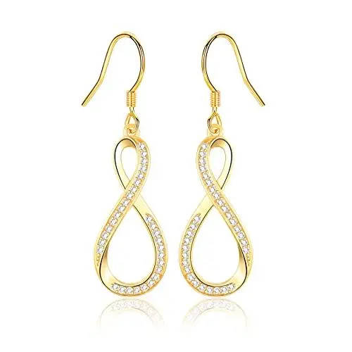 Produktbild: Ohrringe Gold Hängend, Unendlichkeit Vergoldet Ohrhänger AAA Zirkonia Infinity Hängeohrringe Große Unendlich Silberohrringe Schmuck Geschenke