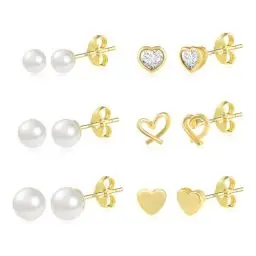 Produktbild: Ohrringe Gold Ohrstecker Set Damen, Gold Ohrringe Perlen Ohrstecker Herz Kleine, 14K Vergoldet Ohrstecker Silber 925 Ohrringe Kleine Set, 9ct Gold Ohrringe Set Kleine Ohrstecker Perle Herz Ohrringe