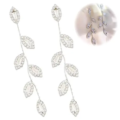 Produktbild: Ohrringe Hängend Blatt Silber, Statement Ohrringe, Damen Ohrringe, Silber Hängend Statement Ohrringe, Strass Ohrringe, Baumeln Ohrringe, Kristall Hochzeit Ohrringe