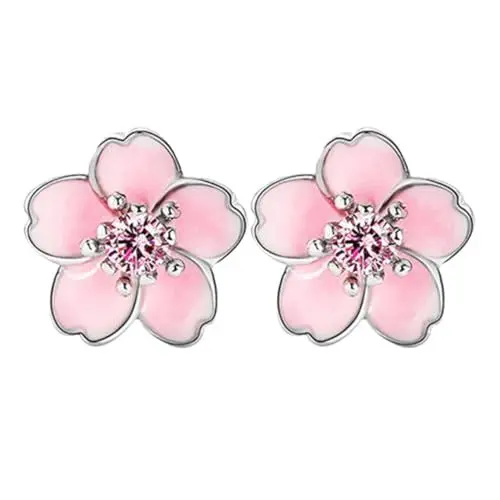 Produktbild: Ohrringe Ohrstecker Kirschblüte Ohrringe Blumen Ohrringe Pink Damen Sterlingsilber Ohrstecker 925 Sterling Silber Ohrringe Für Damen Mädchen