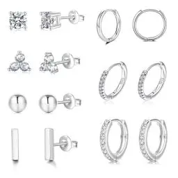 Produktbild: Ohrringe Silber 925, 7 Paar Ohrstecker Silber 925 für Damen Hypoallergene Huggie Ohrringe und Ohrstecker Ohrringe Set für Damen, kleine Schlaf-Ohrstecker für mehrere Piercings