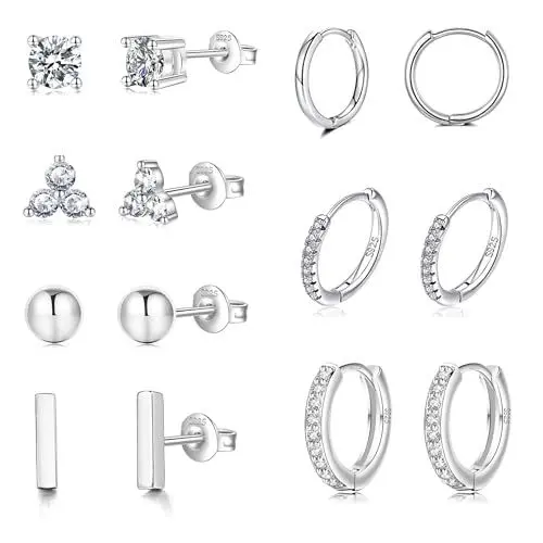 Produktbild: Ohrringe Silber 925, 7 Paar Ohrstecker Silber 925 für Damen Hypoallergene Huggie Ohrringe und Ohrstecker Ohrringe Set für Damen, kleine Schlaf-Ohrstecker für mehrere Piercings