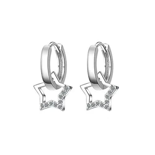 Produktbild: Stella Ohrringe Silber Hängend - 925 Creolen Klein für Damen und Mädchen - 12mm Schmuck