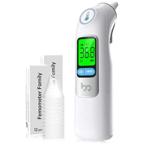 Produktbild: Ohrthermometer, Ohr Fieberthermometer für Baby Erwachsene, digitales infrarot-Thermometer mit 24 Einweg-Schutzkappen