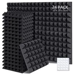Produktbild: Ohuhu Akustikschaumstoff Akustikpaneele 24 Stück mit Aufkleber, Schalldämmung Wand Schallabsorber Akustikschaumstoff-Matten für Tonstudio, Podcasts, Youtube-Zimmer, 30 x 30 x 5 cm Anthrazit