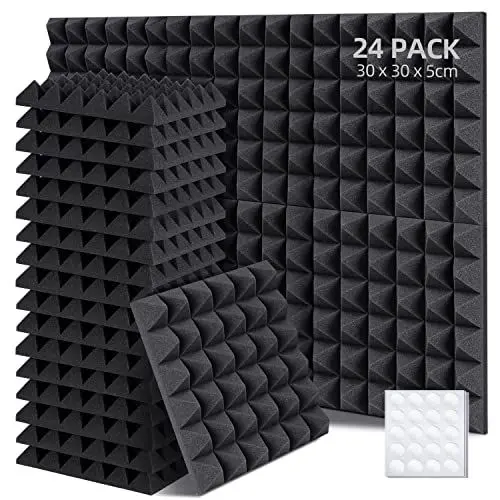 Produktbild: Ohuhu Akustikschaumstoff Akustikpaneele 24 Stück mit Aufkleber, Schalldämmung Wand Schallabsorber Akustikschaumstoff-Matten für Tonstudio, Podcasts, Youtube-Zimmer, 30 x 30 x 5 cm Anthrazit