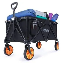 Produktbild: Ohuhu Bollerwagen Faltbar Handwagen mit Verstellbarem Griff für All-Terrain, 145L 180kg Belastbarkeit Strandwagen Gartenwagen Gerätewagen mit Seitentasche für Garten Camping Einkaufen, Schwarz