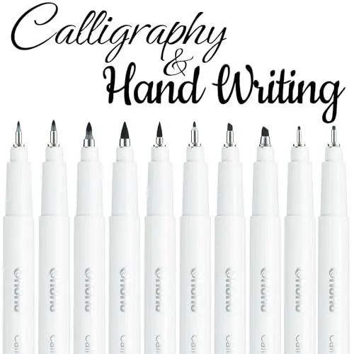 Produktbild: Ohuhu Kalligraphie Stifte 10er Set Handlettering Stifte Schwarz Pinsel & Meißel Feine Spitzen 10 Größen für Anfänger Künstler Handschrift Kartengestaltung Skizzieren Zeichnung Bullet Journal