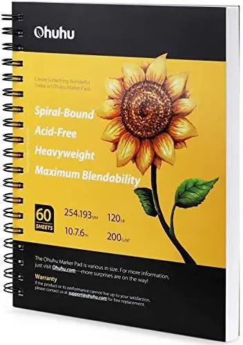 Produktbild: Ohuhu Porträt-Skizzenbuch für Alkoholmarker – 200 g/m² säurefreies Papier, 25,4 × 19,3 cm, 120 Seiten (60 Blätter), Spiralbindung mit Hardcover – Hochformat Für Zeichnung & Illustration