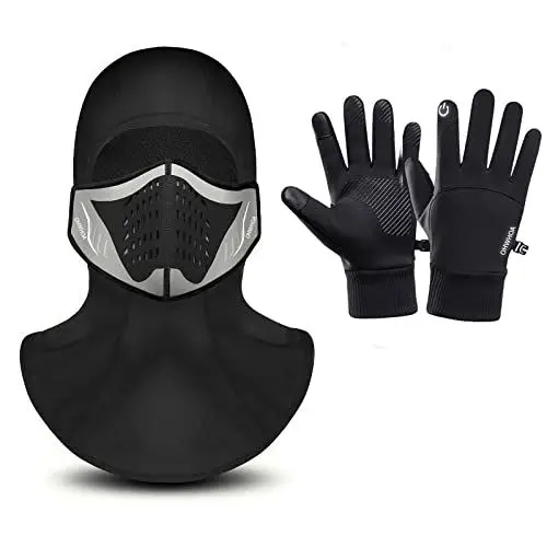 Produktbild: OHWHOA Sturmhaube, Balaclava Sturmmaske Winter Skimaske Winddicht Herren Damen & Winterhandschuhe Motorrad Fahrrad Handschuhe M