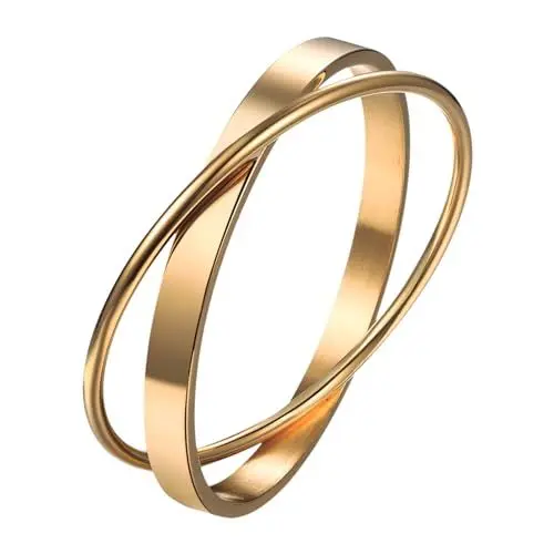 Produktbild: OIDEA Damen Armband Armreif Gold: Elegant Layered Armreifen aus Edelstahl Modern Armbänder Handgelank Schmuck Geschenk für Frauen Muter Freundin