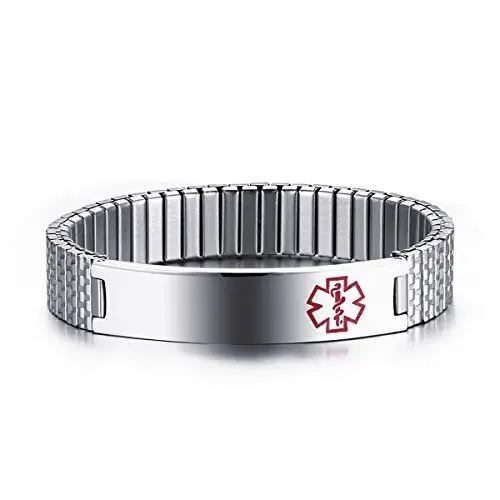 Produktbild: OIDEA Garvurbar Edelsathl Armband, 12mm Breit poliert mit Medizinische ID Alert Armband Silber