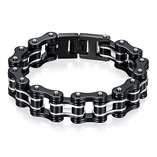 Produktbild: OIDEA Herren Armband Fahrradkette Motorradkette: Silber Armkette aus Edelstahl 16MM breit Biker Gliederkette Armreif Armschmuck Punk Rock Handgelenk 22CM Schmuck Geschenk für Männer Jungen
