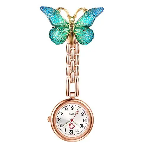 Produktbild: OIDEA Krankenschwester Uhr Schmetterling Taschenuhr: Türkis Krankenschwesteruhr Zeiger mit Leuchtend Analog Quarz mit digital Zifferblatt Pflegeuhr Ansteckuhr Geschenk für Damen Frauen