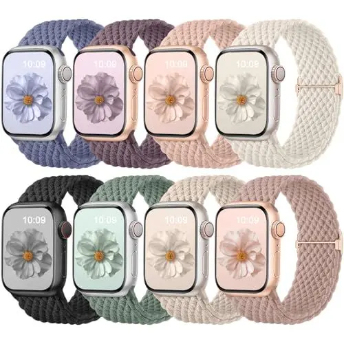 Produktbild: Oielai 8 Stück Geflochtenes Armband Kompatibel mit Apple Watch Armband 40mm 41mm 38mm 42mm 44mm 45mm 46mm 49mm, Einstellbar Sport Solo Loop Band für iWatch Series 11 10 9 8 7 6 5 4 3 2 1 SE Ultra