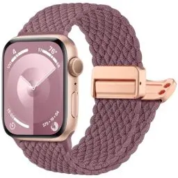 Produktbild: Oielai Geflochten Armband Kompatibel mit Apple Watch Armband 41mm 40mm 38mm 42mm, Elastisch Nylon Armbänder mit Magnet Verschluss für iWatch SE Series 10 9 8 7 6 5 4 3 2 1, Rauch Violett