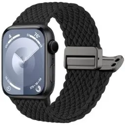 Produktbild: Oielai Geflochten Armband Kompatibel mit Apple Watch Armband 46mm 44mm 45mm 42mm 49mm, Elastisch Nylon Armbänder mit Magnet Verschluss für iWatch Series 10 9 8 7 SE Ultra 6 5 4 3 2 1, Schwarz