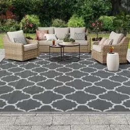 Produktbild: OIGAE Balkon Teppich Wasserfest 150x240CM Outdoor Teppich Modern StrapazierfäHige Teppiche Für Terrasse Garten Grau Wendbarer Plastik Recyceltem Camping Teppich UV BestäNdig Teppich