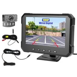 Produktbild: OiLiehu Kabelgebundenes Rückfahrkamera System Kit, HD 1080P 5 Zoll Monitor Infrarot mit Nachtsicht Rückfahrkamera IP68 Wasserdicht, mit 26,2 Fuß Kabel, Rezensentenkamera mit Rückfahrhilfsleitung