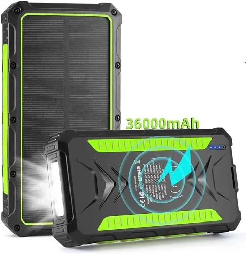 Produktbild: OIMYE Solar Power Bank, Wireless Powerbank Solarzelle Externer Akku Wasserdichtes Outdoor, Solarladegerät Kompatibel für Handy iPhone, iPad, Samsung
