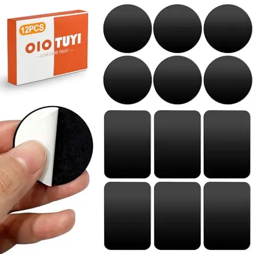 Produktbild: OioTuyi 12 Stück Metallplatten für Magnet Handyhalterung, Selbstklebende Magnetplatten Set, Metallplättchen, Rechteckig und Rund, Auto Handy Zubehör, Schwarz
