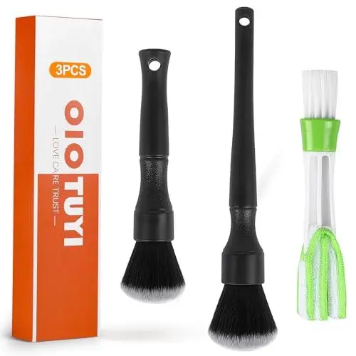 Produktbild: OioTuyi 3er Set Ultra-weiche Detailing Pinsel, Autopinsel für Innenraum und empfindliche Oberflächen, Staubpinsel für Armaturenbrett