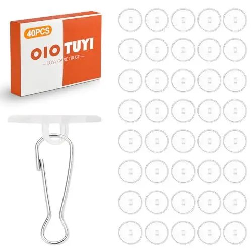 Produktbild: OioTuyi 40 Stück Selbstklebende Deckenhaken Ohne Bohren, Klebehaken Decke Stark 5kg, Transparente Haken für Küche, Bad, Schlafzimmer, Wand, Tür Deckenbefestigung, Dekorationshaken