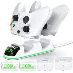Produktbild: OIVO Ladegerät mit 2 wiederaufladbaren Akkus für Xbox One/Xbox Series X/S Controller, Ladestation mit 2 x 3360 mWh wiederaufladbaren Akkus – Weiß