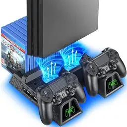 Produktbild: OIVO PS4 Standfuß, PS4 Lüfter, PS4 Kühler mit PS4 Controller Ladestation für Playstation 4/PS4 Pro/Slim, PS4 Halterung mit PS4 Ladestation, PS4 Ständer PS4 Lüfter Kühler mit 12 Spiele Lagerung